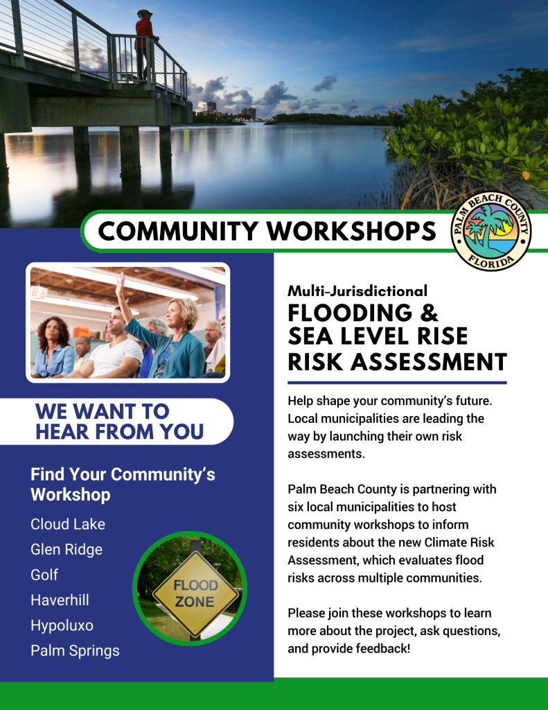 Palm Beach County Community Workshops Flyer for Flooding & Sea Level Rise Risk Assessment